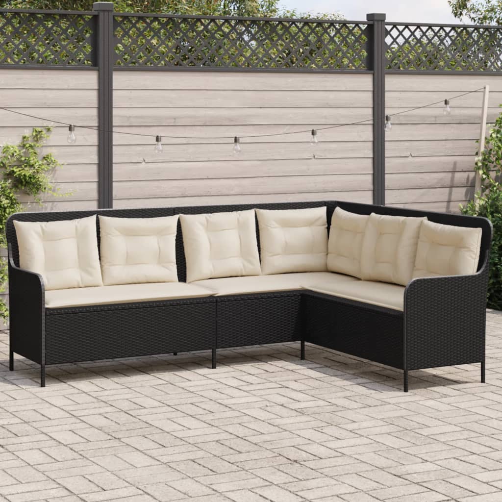 Vrtna sofa L-oblika s jastucima crna od poliratana