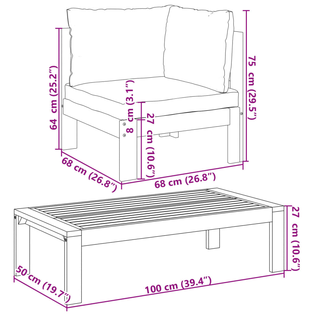 10-dijelna set vrtnih sofa s jastucima masivno bagremovo drvo