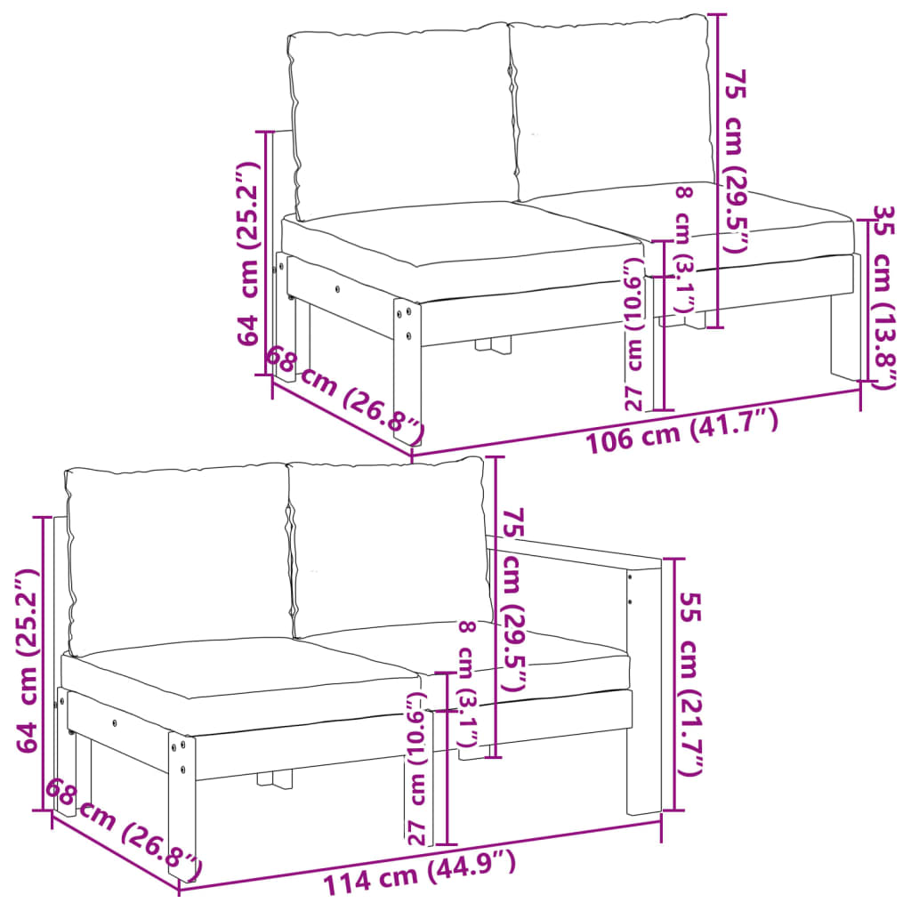 8-dijelna set vrtnih sofa s jastucima masivno bagremovo drvo