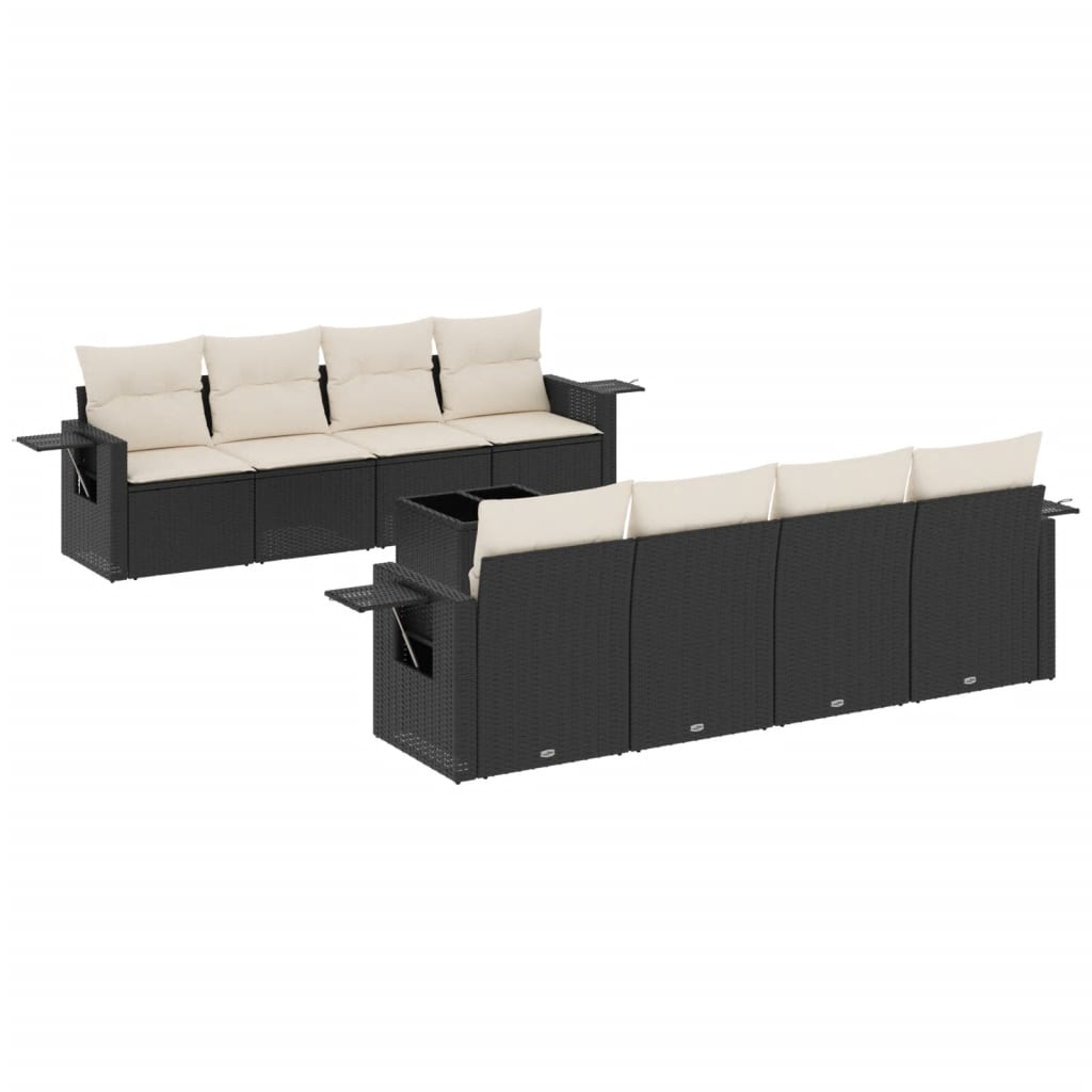 9-dijelni set vrtnih sofa s jastucima crni od poliratana