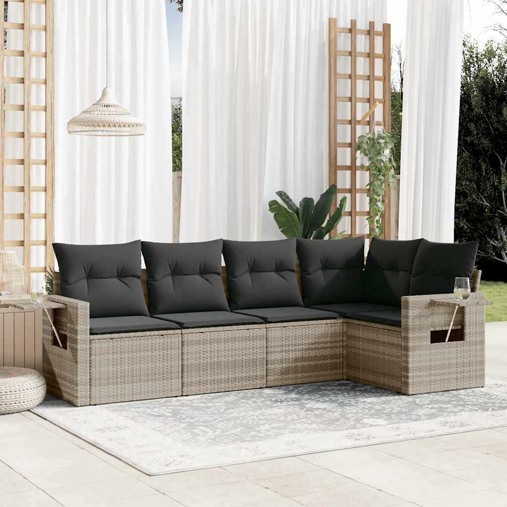 5-dijelna vrtna garnitura s jastucima svijetlosiva poliratan