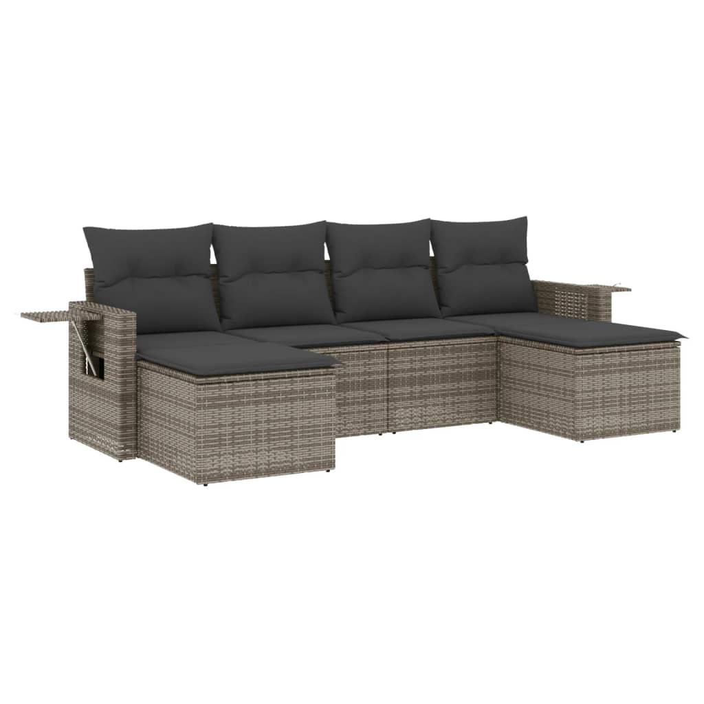 6-dijelni set vrtnih sofa od poliratana s jastucima sivi