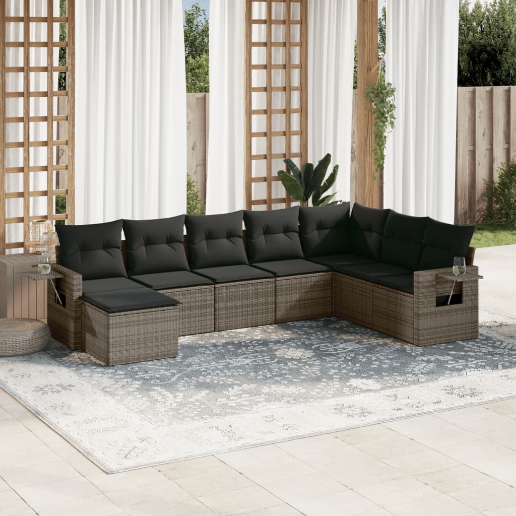 8-dijelni set vrtnih sofa od poliratana s jastucima sivi
