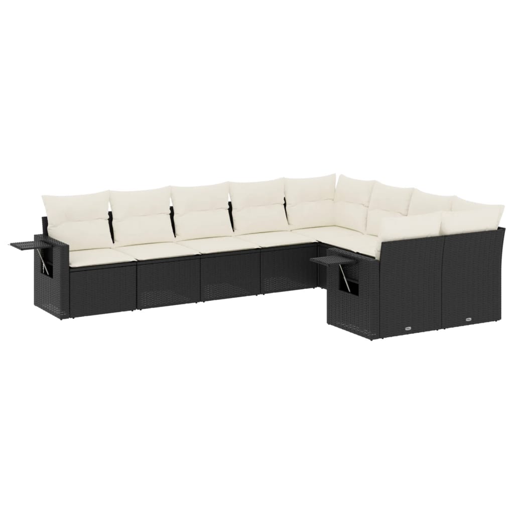 9-dijelni set vrtnih sofa s jastucima crni od poliratana