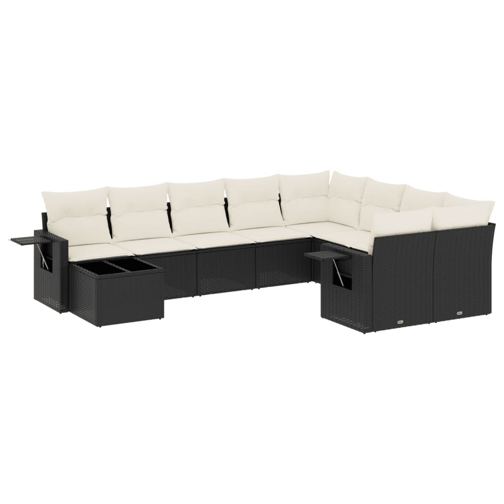 10-dijelni set vrtnih sofa s jastucima crni od poliratana