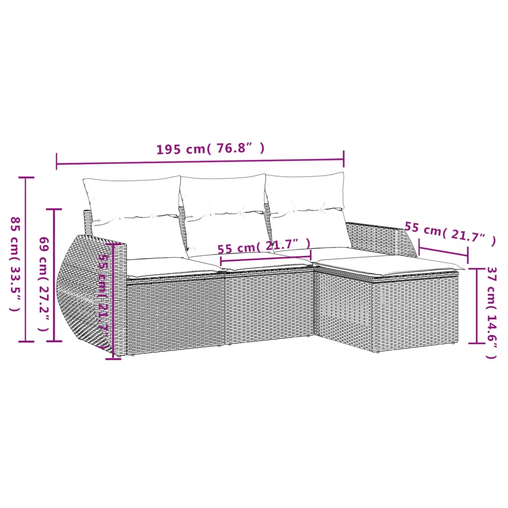 4-dijelni set vrtnih sofa od poliratana s jastucima sivi