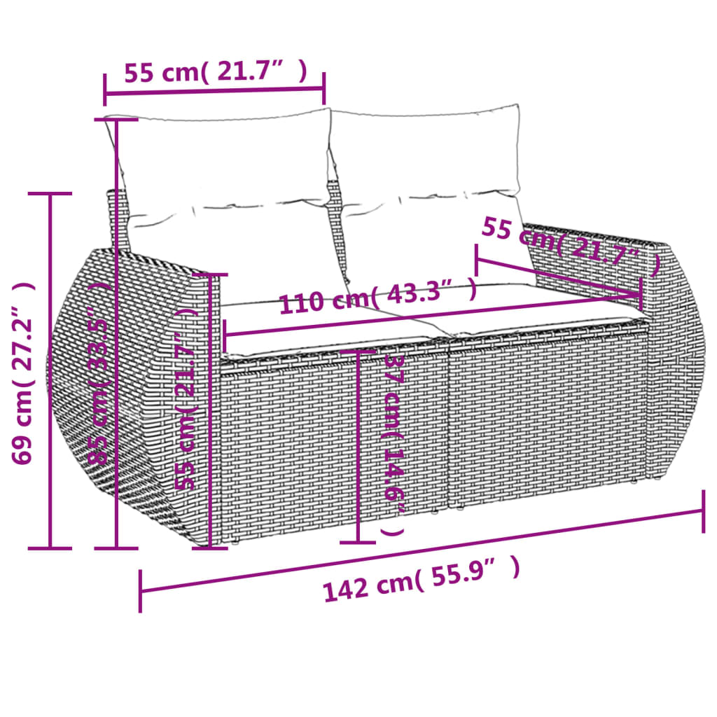 Vrtni set od 6 dijelova s jastucima, smeđi poliratan