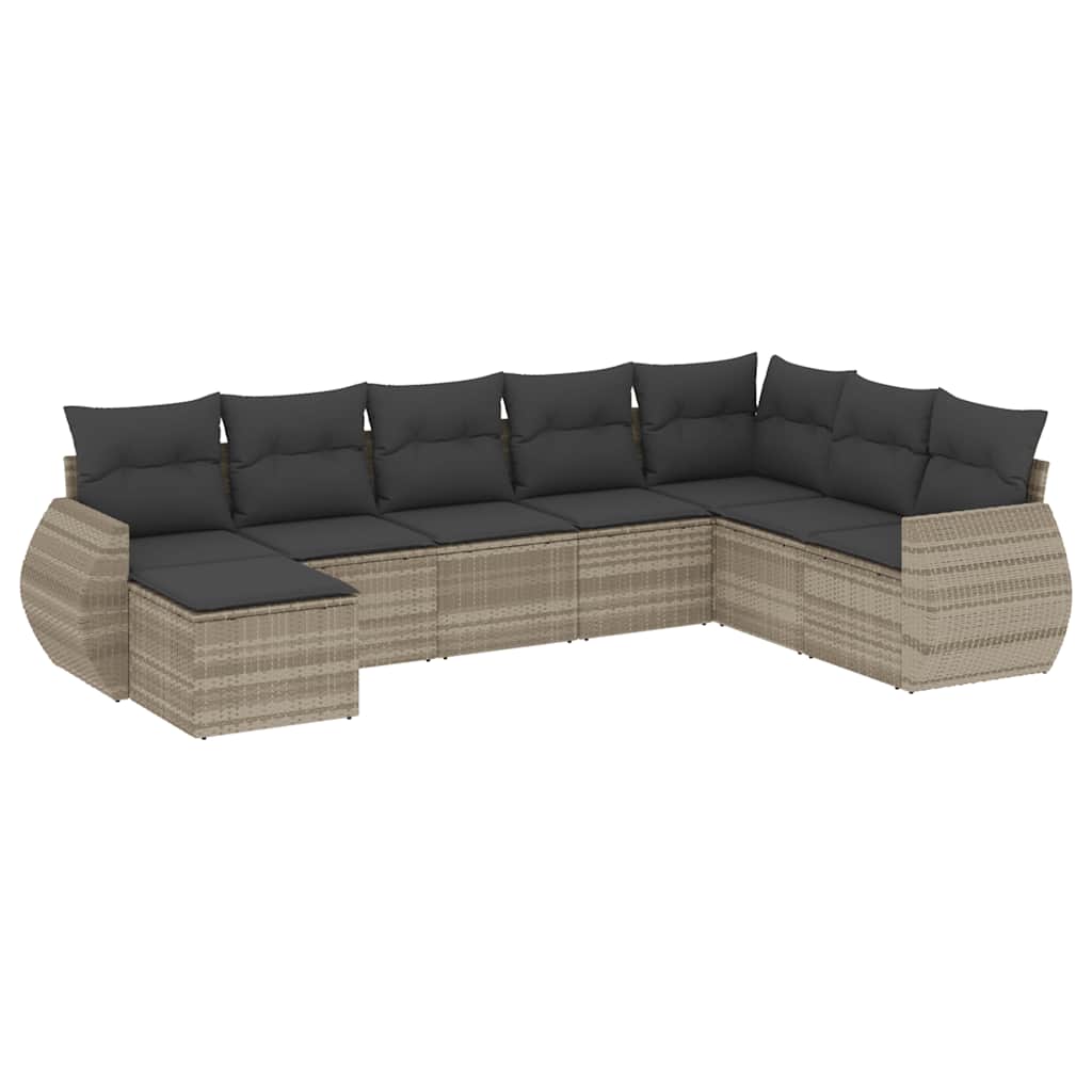 8-dijelni set vrtnih sofa od poliratana s jastucima svjetlosivi