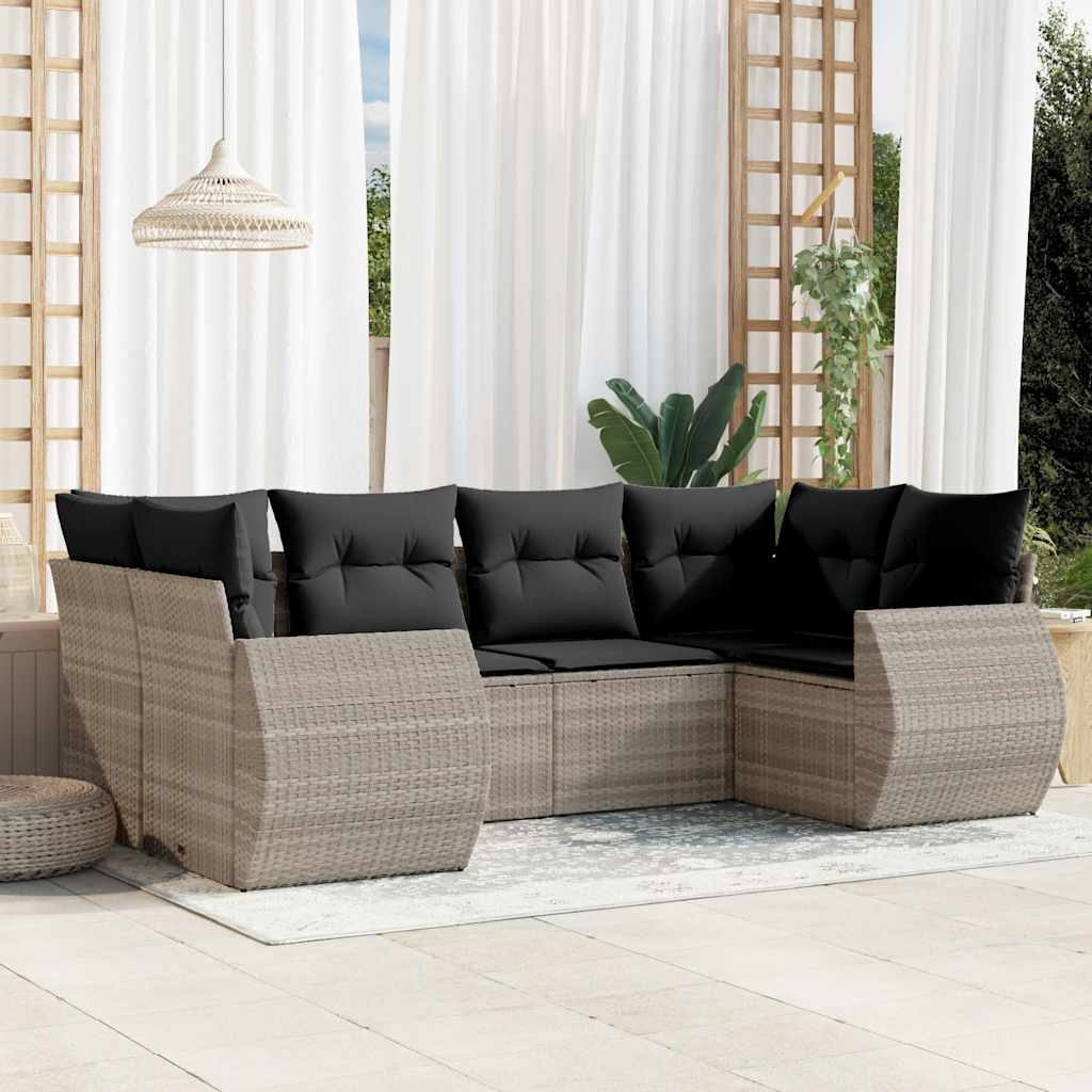 6-dijelni set vrtnih sofa od poliratana s jastucima svjetlosivi