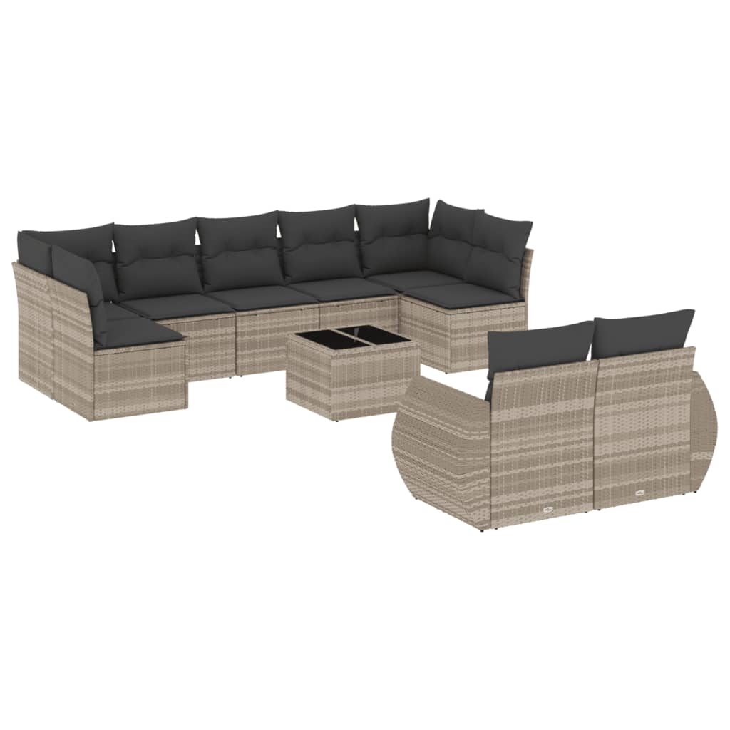 10-dijelni set vrtnih sofa poliratan s jastucima svijetlosivi