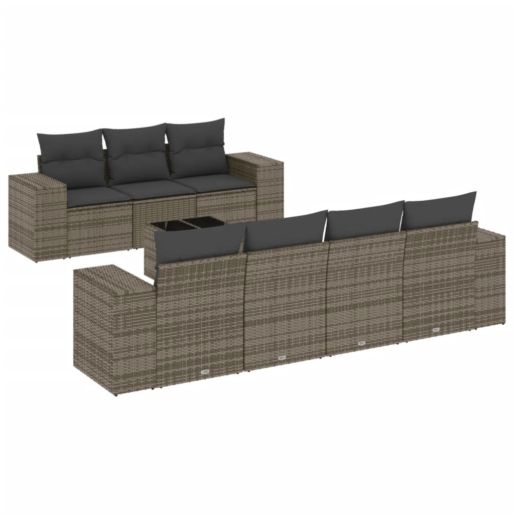 8-dijelni set vrtnih sofa od poliratana s jastucima sivi