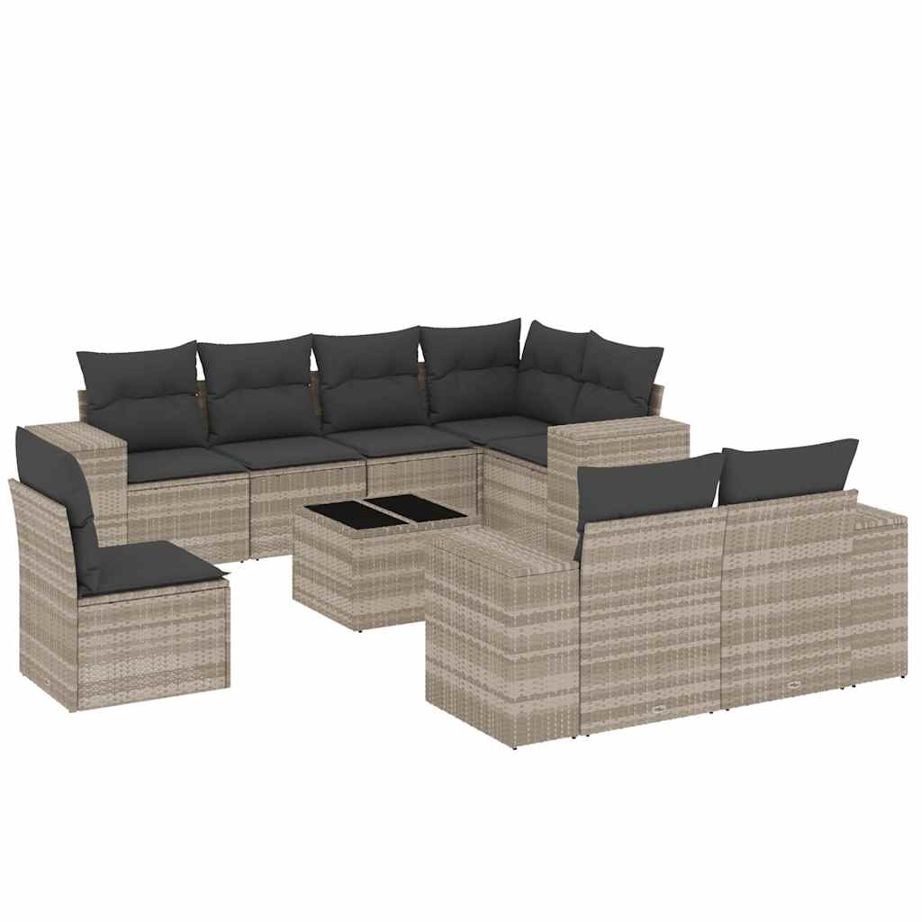 9-dijelni set vrtnih sofa od poliratana s jastucima svjetlosivi
