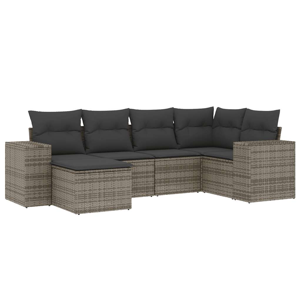6-dijelni set vrtnih sofa od poliratana s jastucima sivi