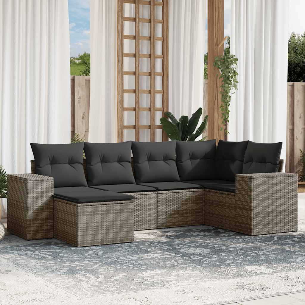 6-dijelni set vrtnih sofa od poliratana s jastucima sivi