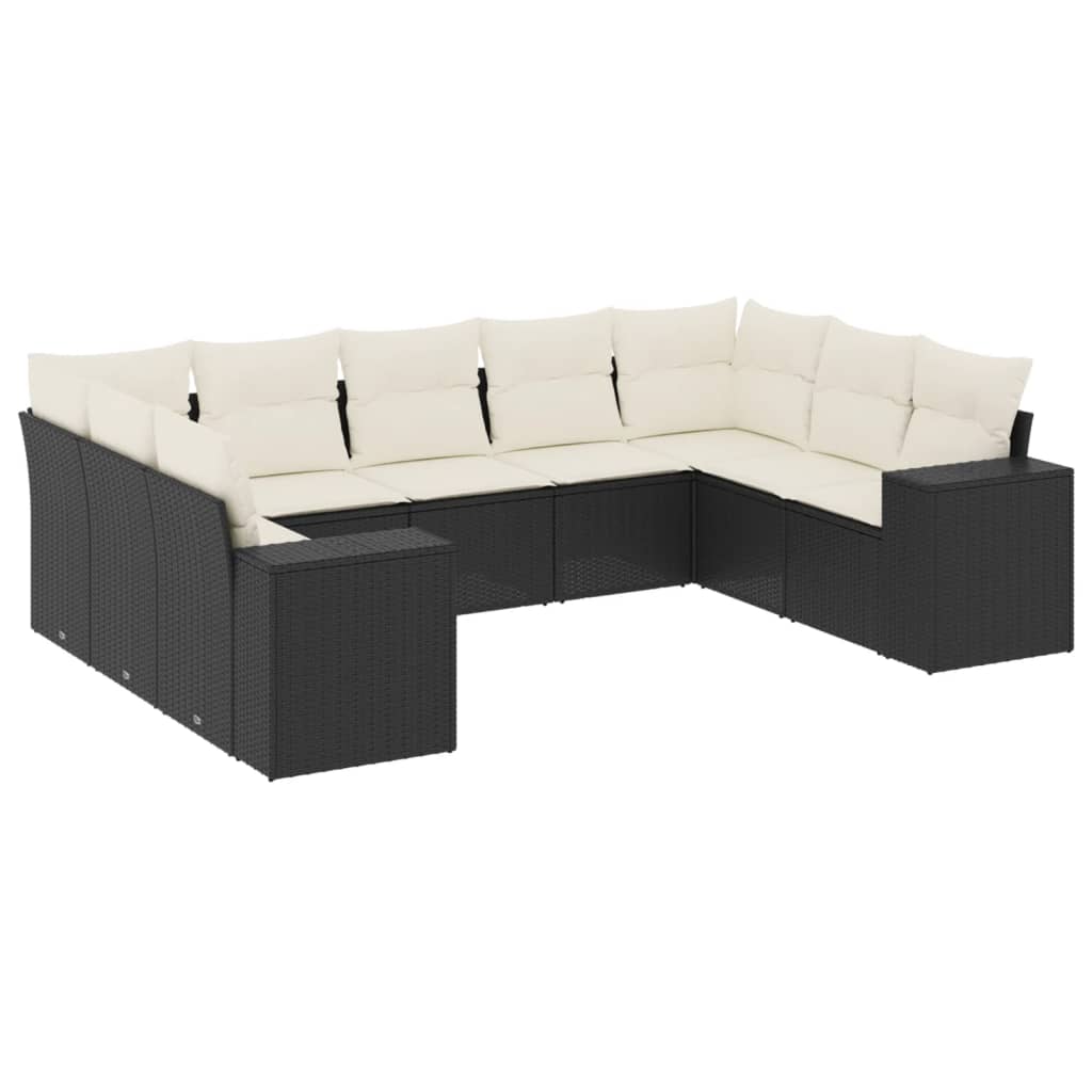 9-dijelni set vrtnih sofa s jastucima crni od poliratana