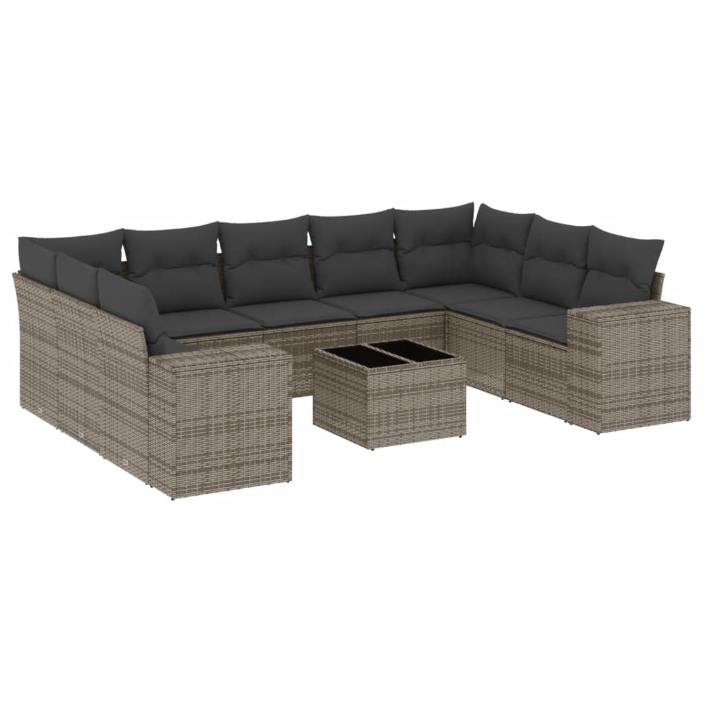 10-dijelni set vrtnih sofa od poliratana s jastucima sivi