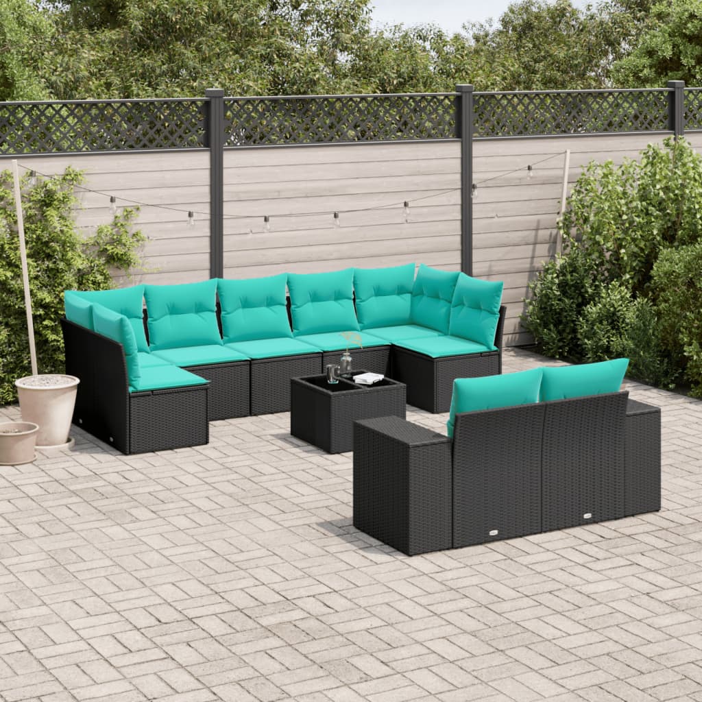 Vrtni set od 10 dijelova s jastucima, crni poliratan