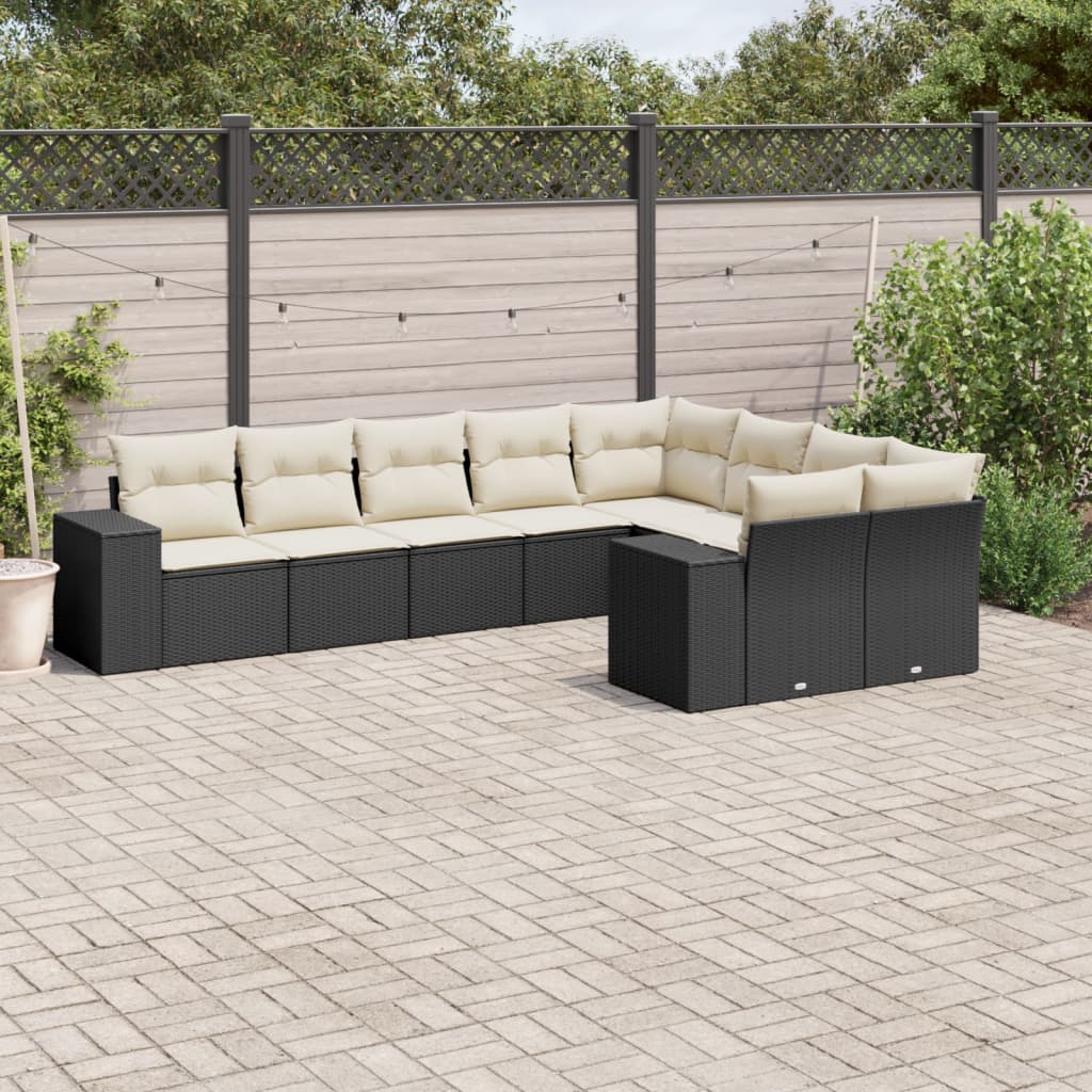 9-dijelni set vrtnih sofa s jastucima crni od poliratana