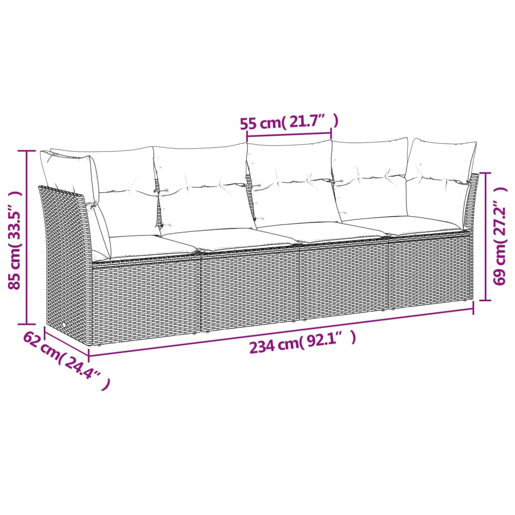4-dijelni set vrtnih sofa od poliratana s jastucima sivi
