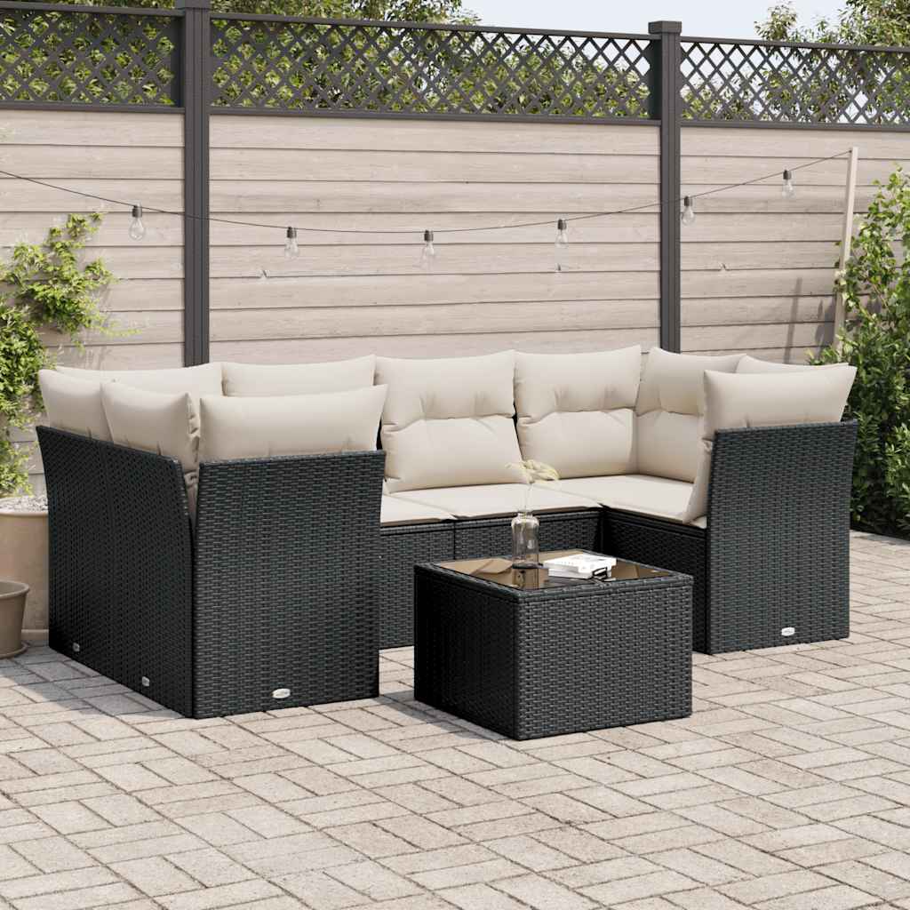 7-dijelni set vrtnih sofa od poliratana s jastucima crni