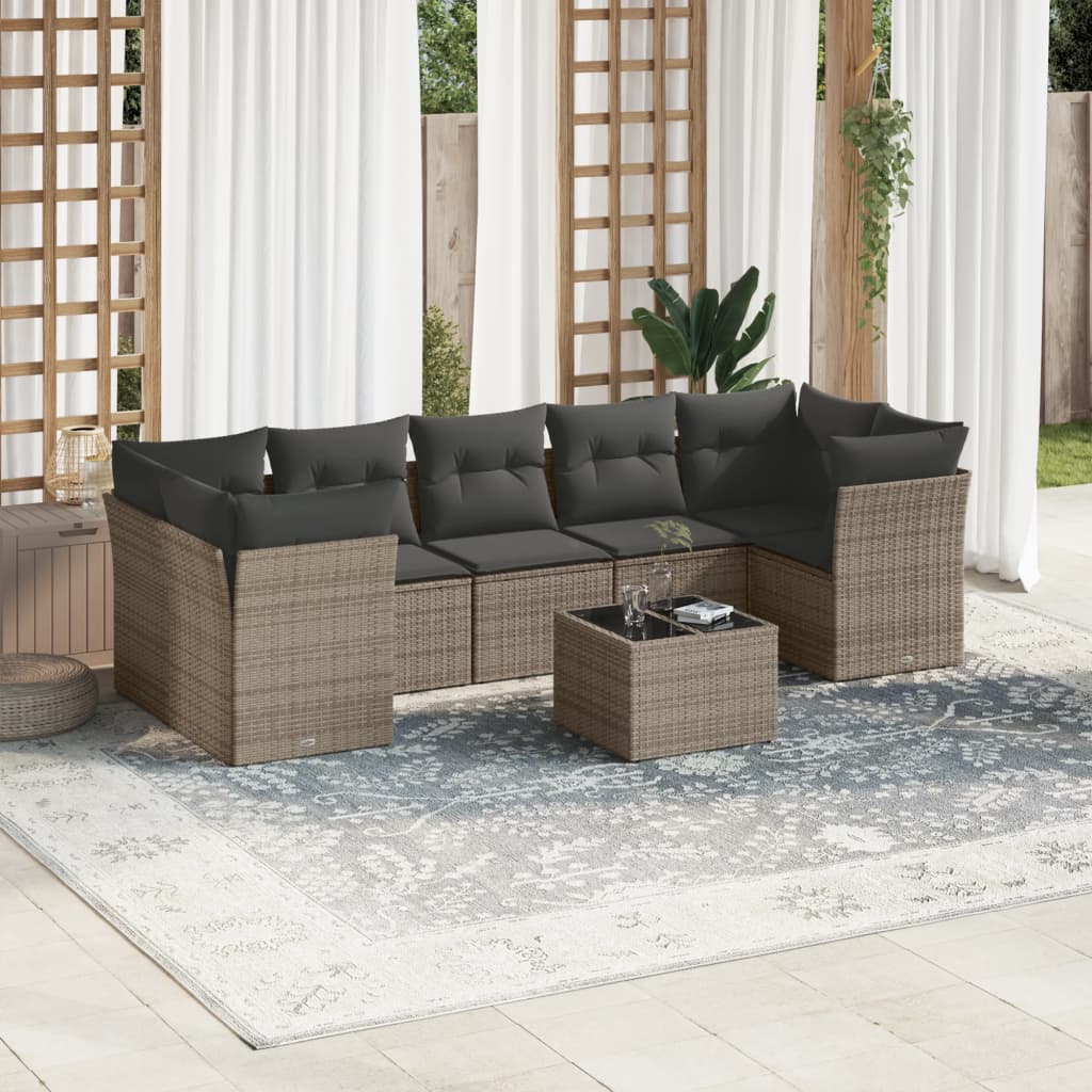 8-dijelni set vrtnih sofa od poliratana s jastucima sivi