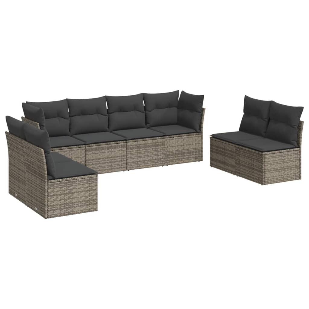 8-dijelni set vrtnih sofa od poliratana s jastucima sivi