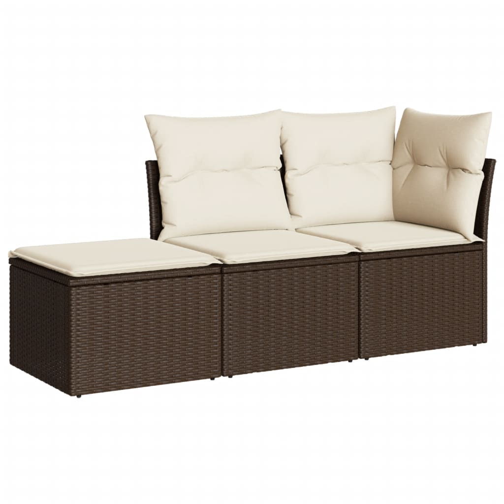 3-dijelni set vrtnih sofa s jastucima smeđi od poliratana