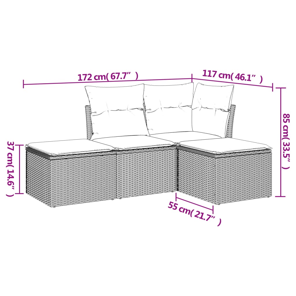 4-dijelni set vrtnih sofa s jastucima svijetlosivi poliratan