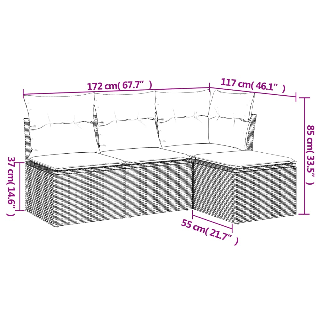 4-dijelni set vrtnih sofa od poliratana s jastucima sivi