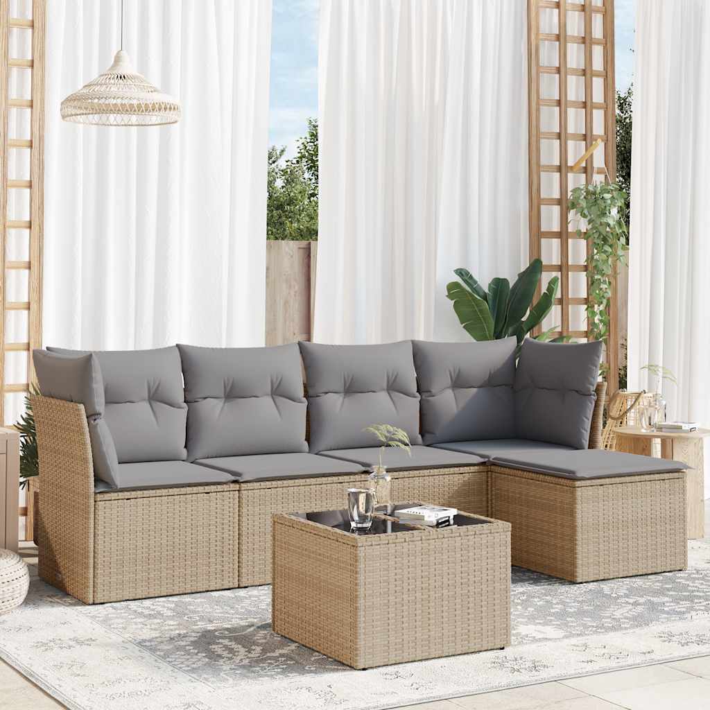 6-dijelni set vrtnih sofa s jastucima bež od poliratana