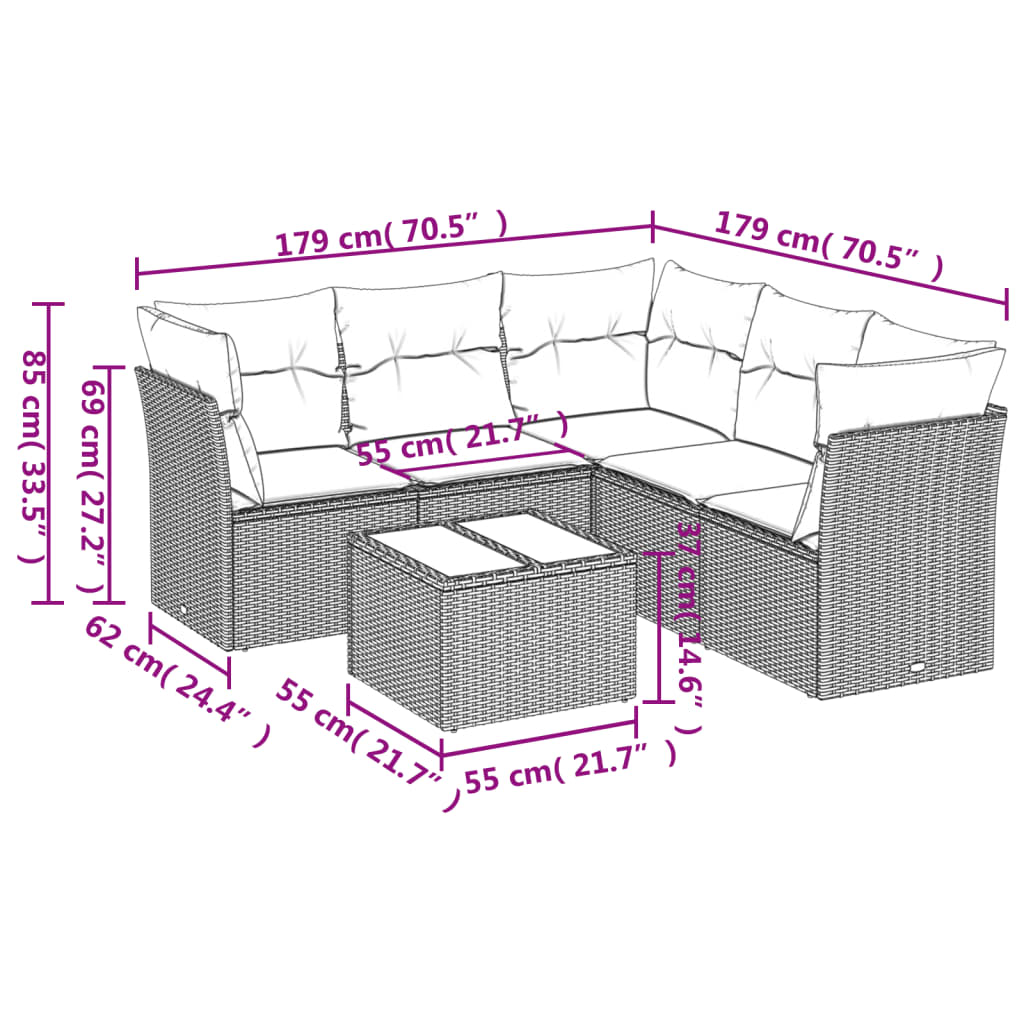 6-dijelni set vrtnih sofa s jastucima crni od poliratana