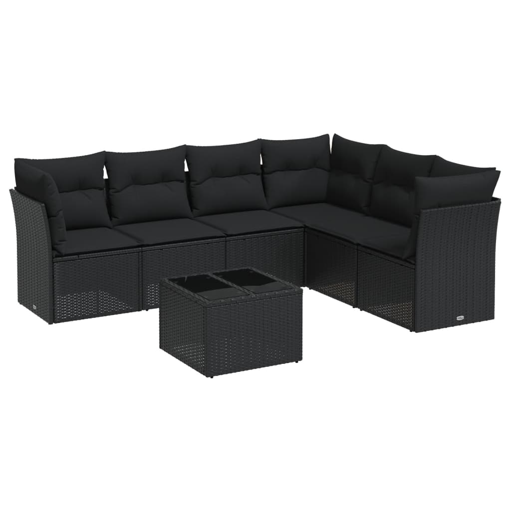 7-dijelni set vrtnih sofa od poliratana s jastucima crni