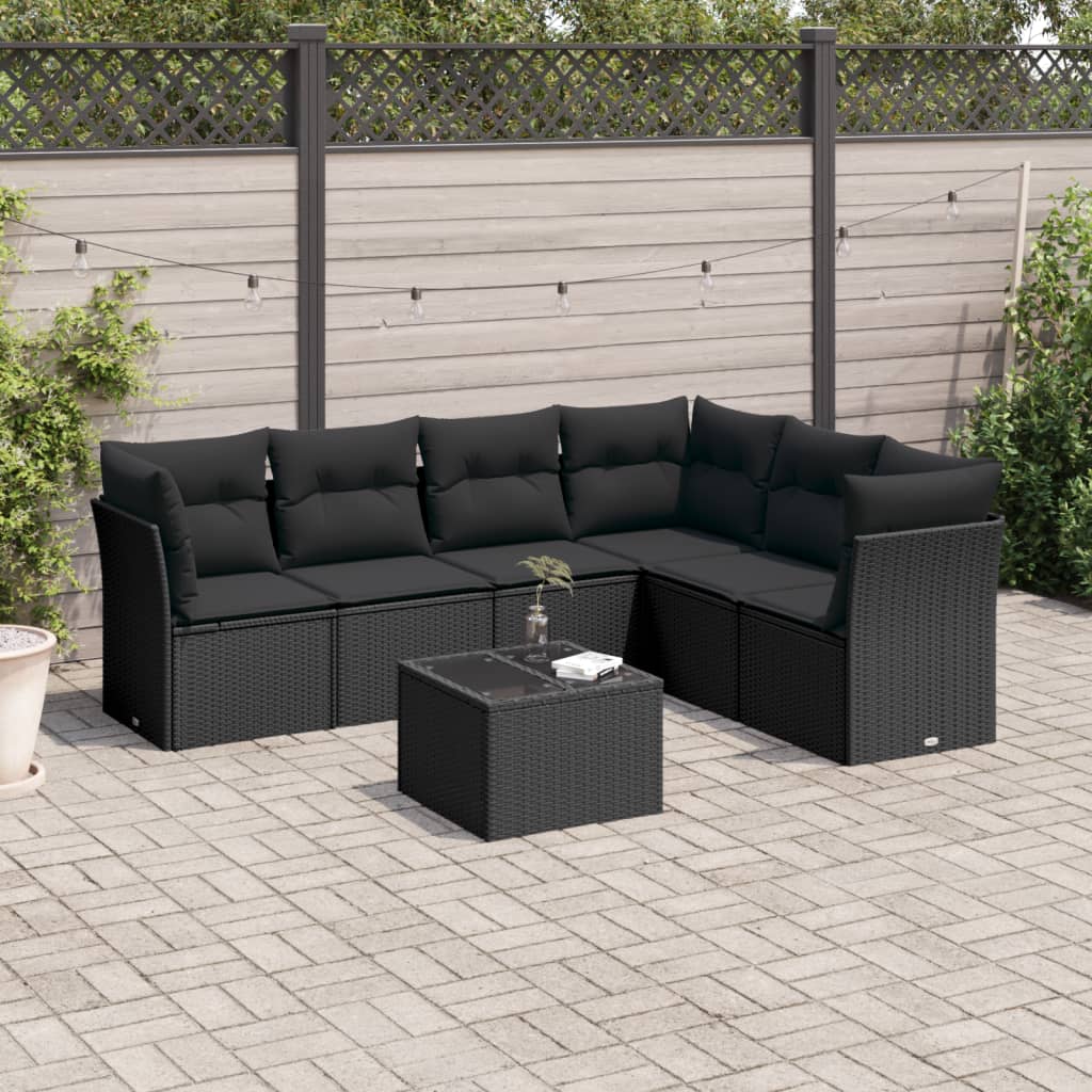 7-dijelni set vrtnih sofa od poliratana s jastucima crni