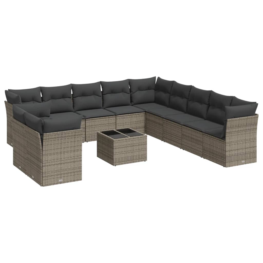12-dijelni set vrtnih sofa od poliratana s jastucima sivi