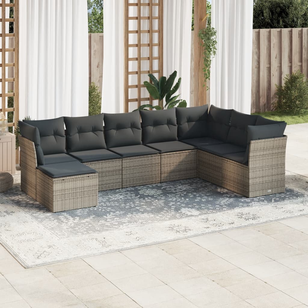 8-dijelni set vrtnih sofa od poliratana s jastucima sivi