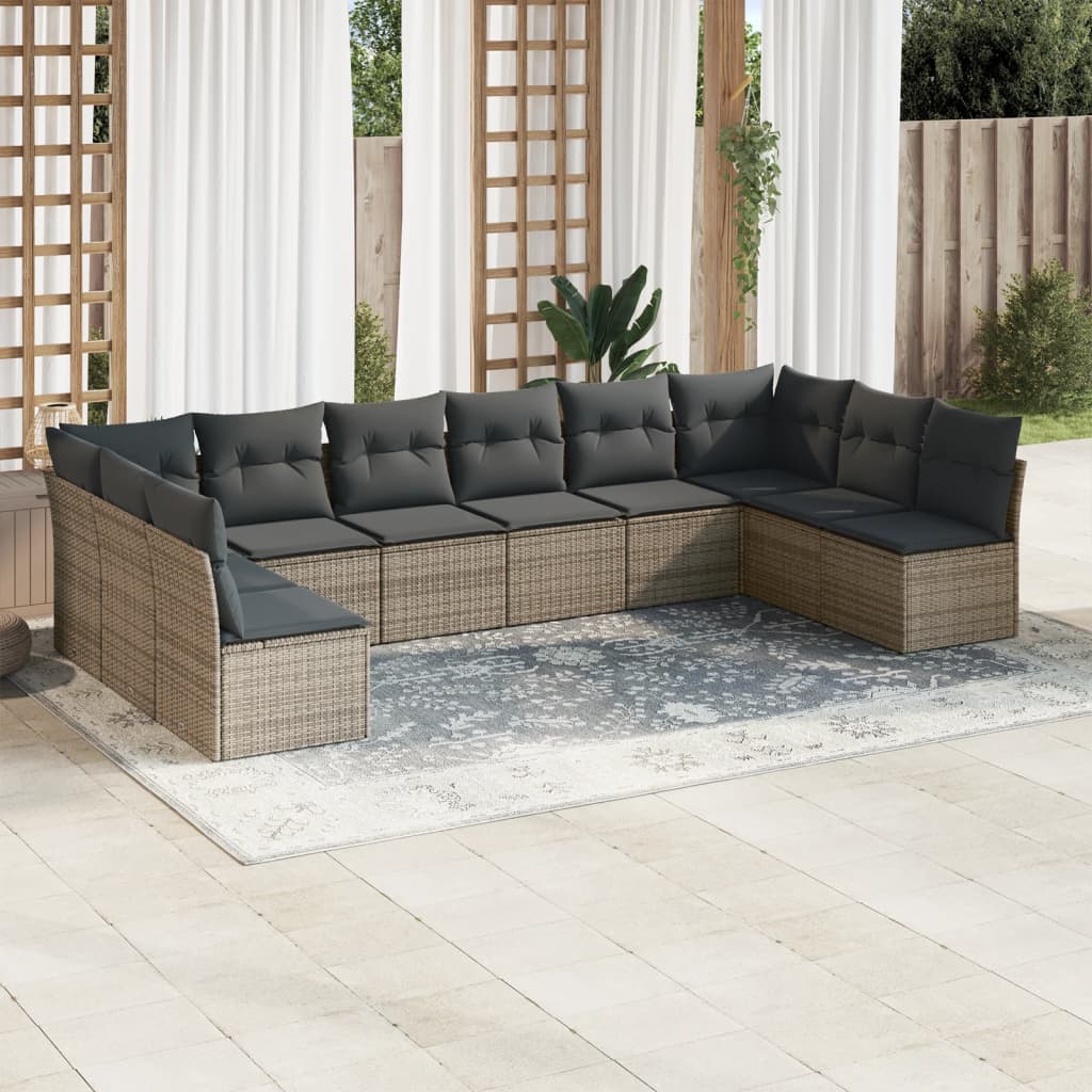 10-dijelni set vrtnih sofa od poliratana s jastucima sivi