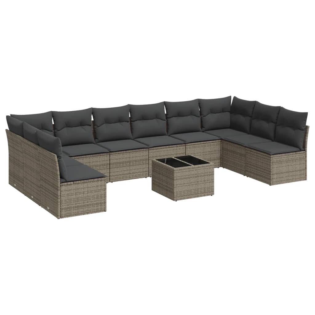 11-dijelni set vrtnih sofa od poliratana s jastucima sivi