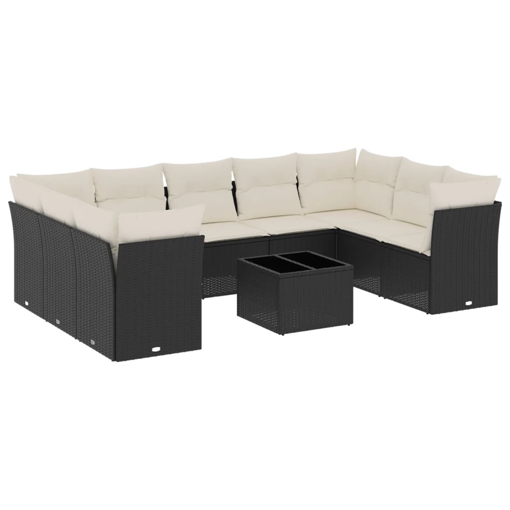 10-dijelni set vrtnih sofa s jastucima crni od poliratana