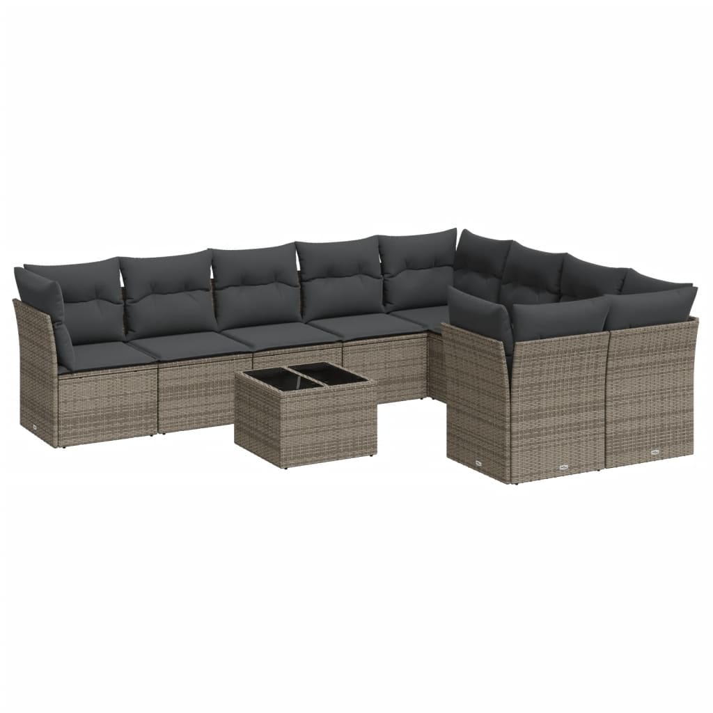 10-dijelni set vrtnih sofa od poliratana s jastucima sivi