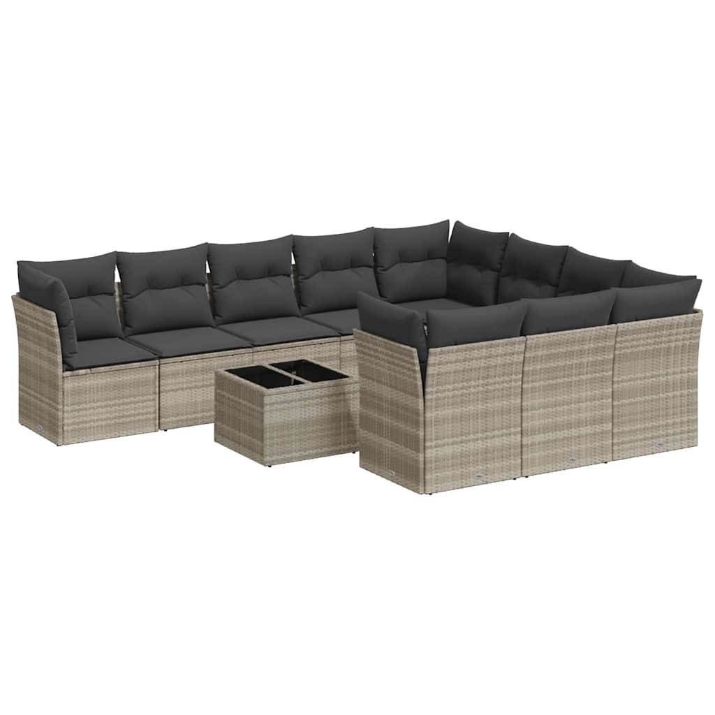 11-dijelni set vrtnih sofa poliratan s jastucima svijetlosivi