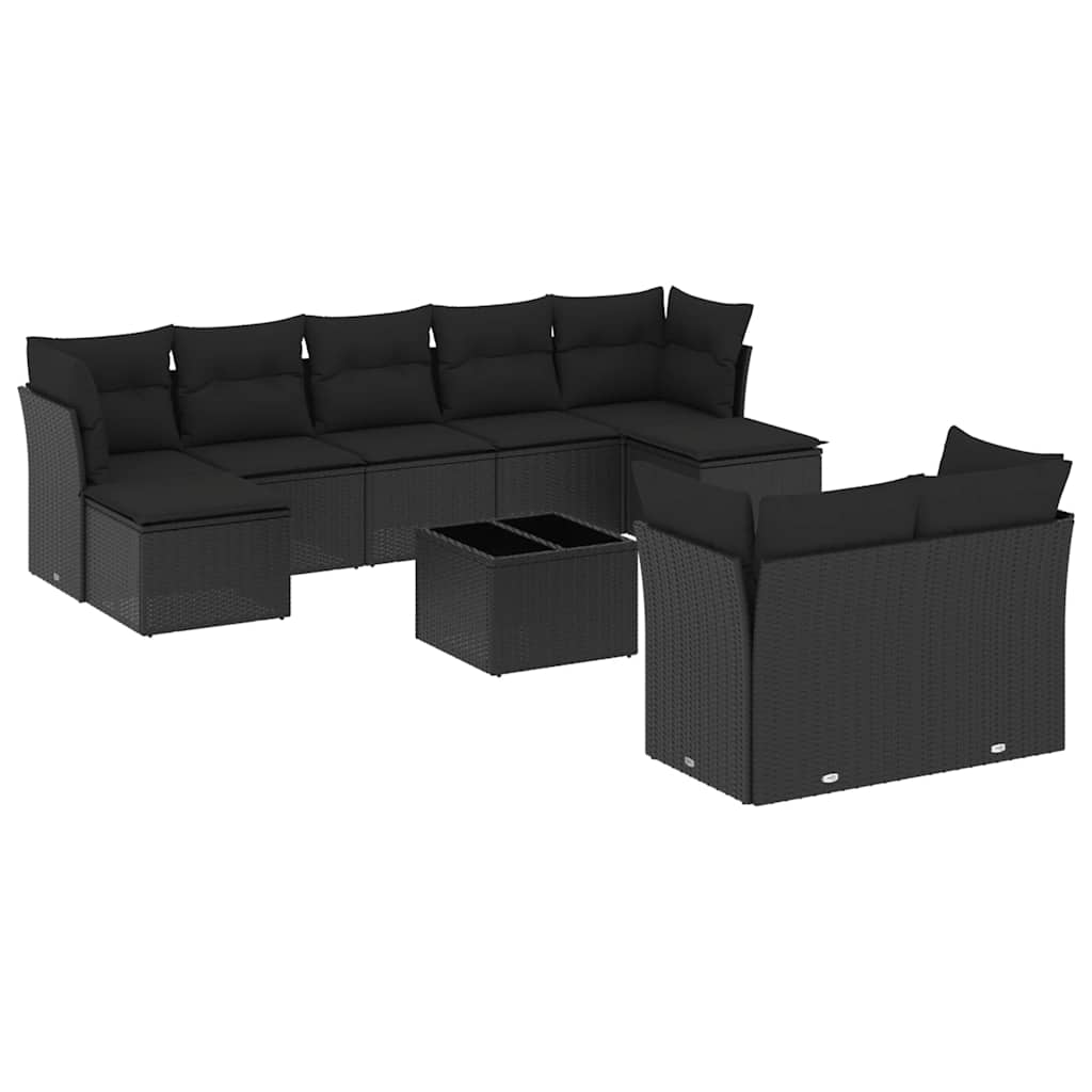 10-dijelni set vrtnih sofa s jastucima crni od poliratana