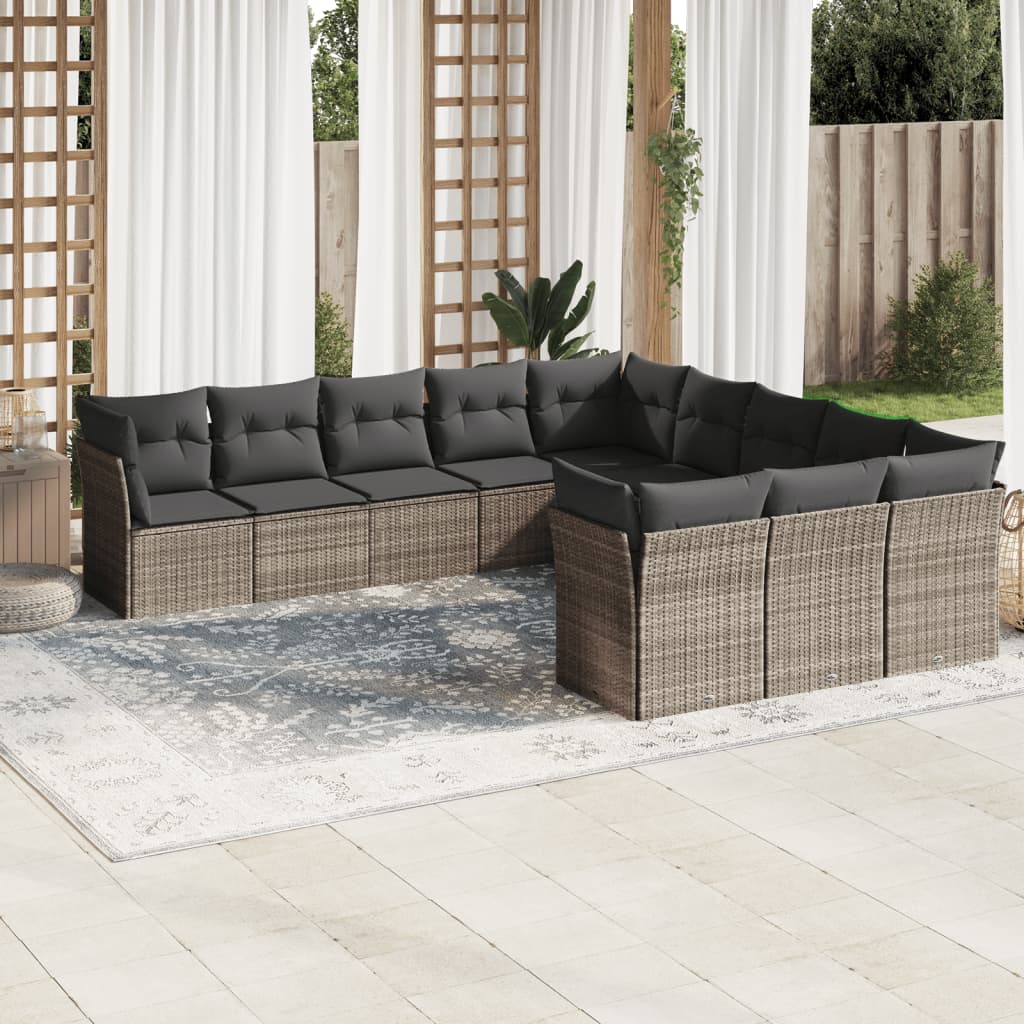 11-dijelni set vrtnih sofa poliratan s jastucima svijetlosivi