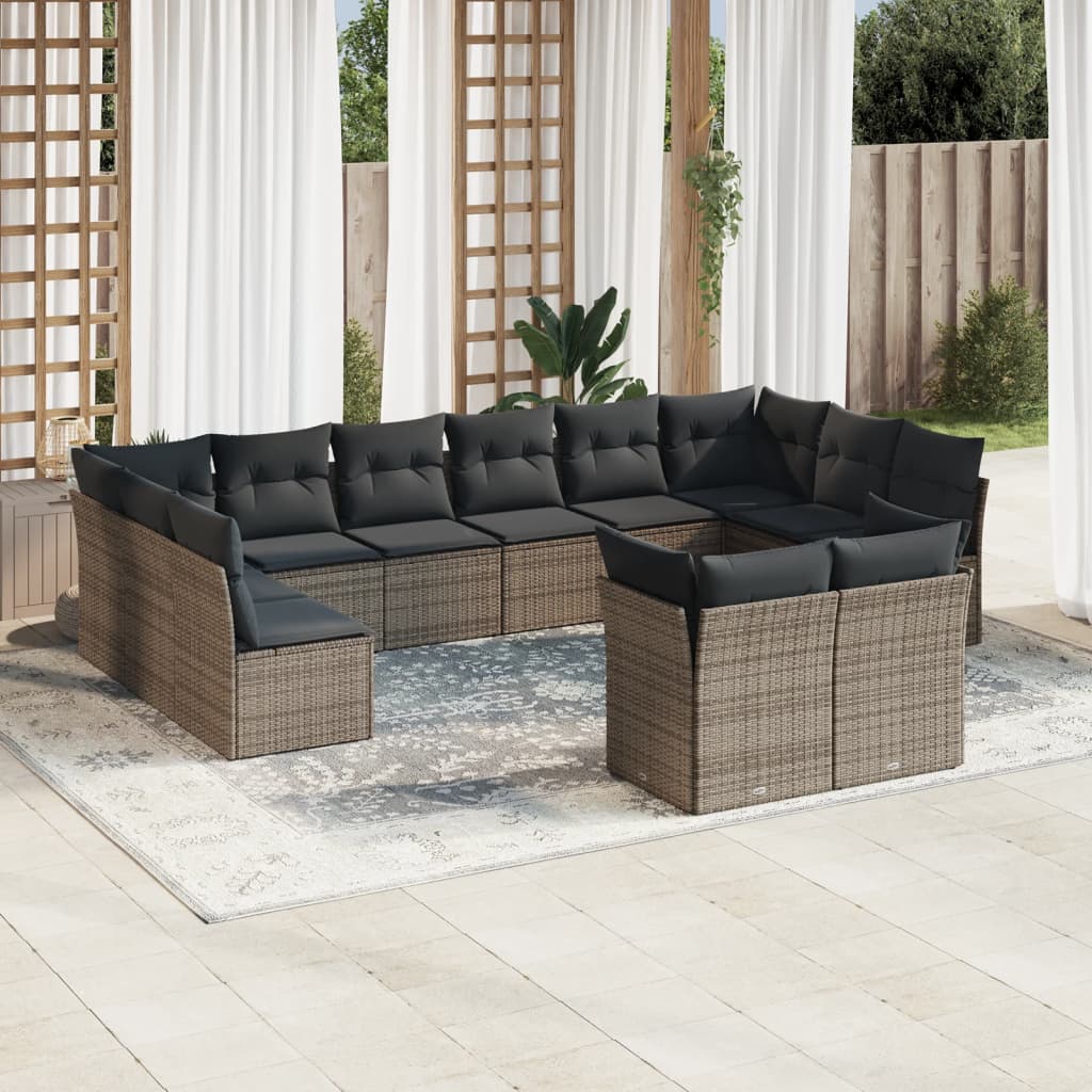 12-dijelni set vrtnih sofa od poliratana s jastucima sivi