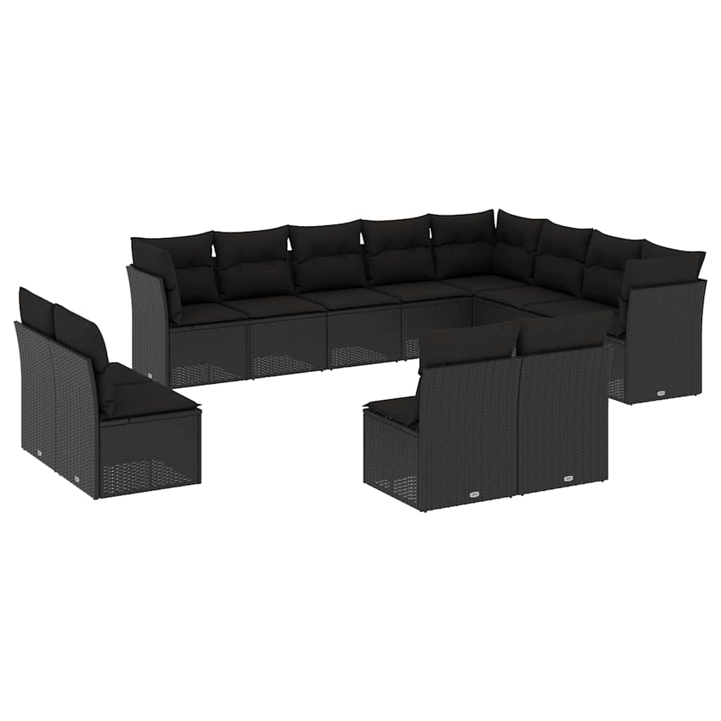 12-dijelni set vrtnih sofa od poliratana s jastucima crni