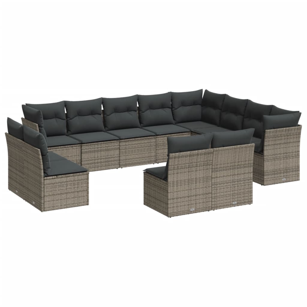 12-dijelni set vrtnih sofa od poliratana s jastucima sivi