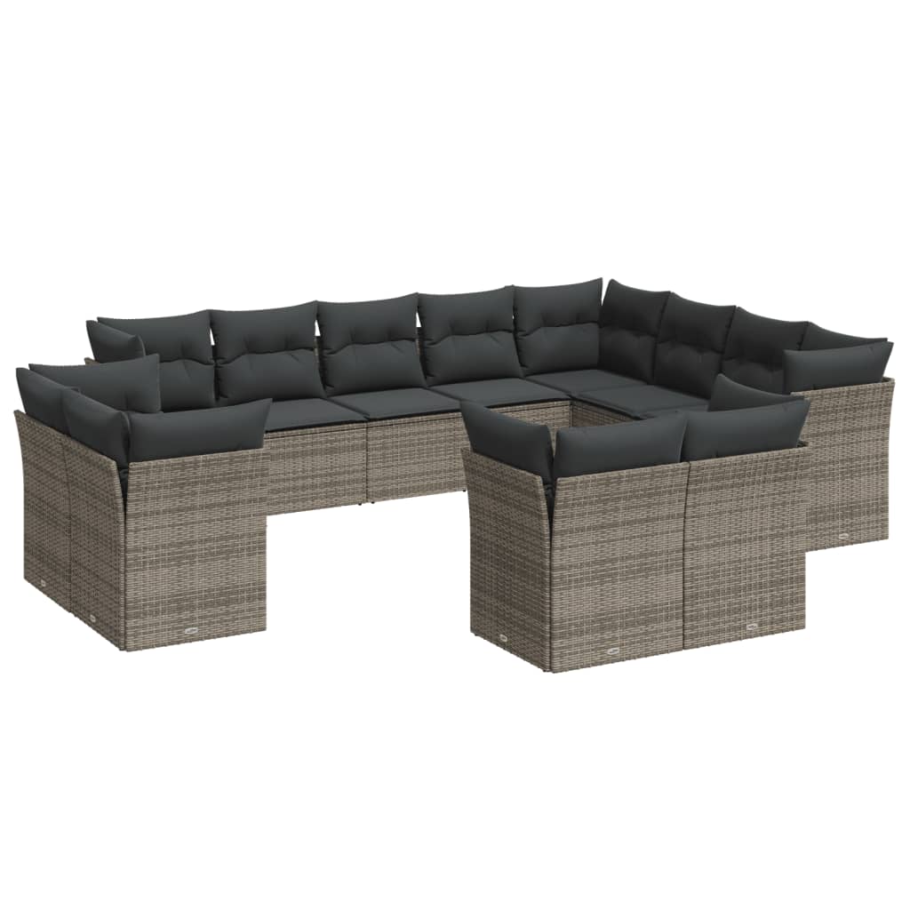 12-dijelni set vrtnih sofa od poliratana s jastucima sivi