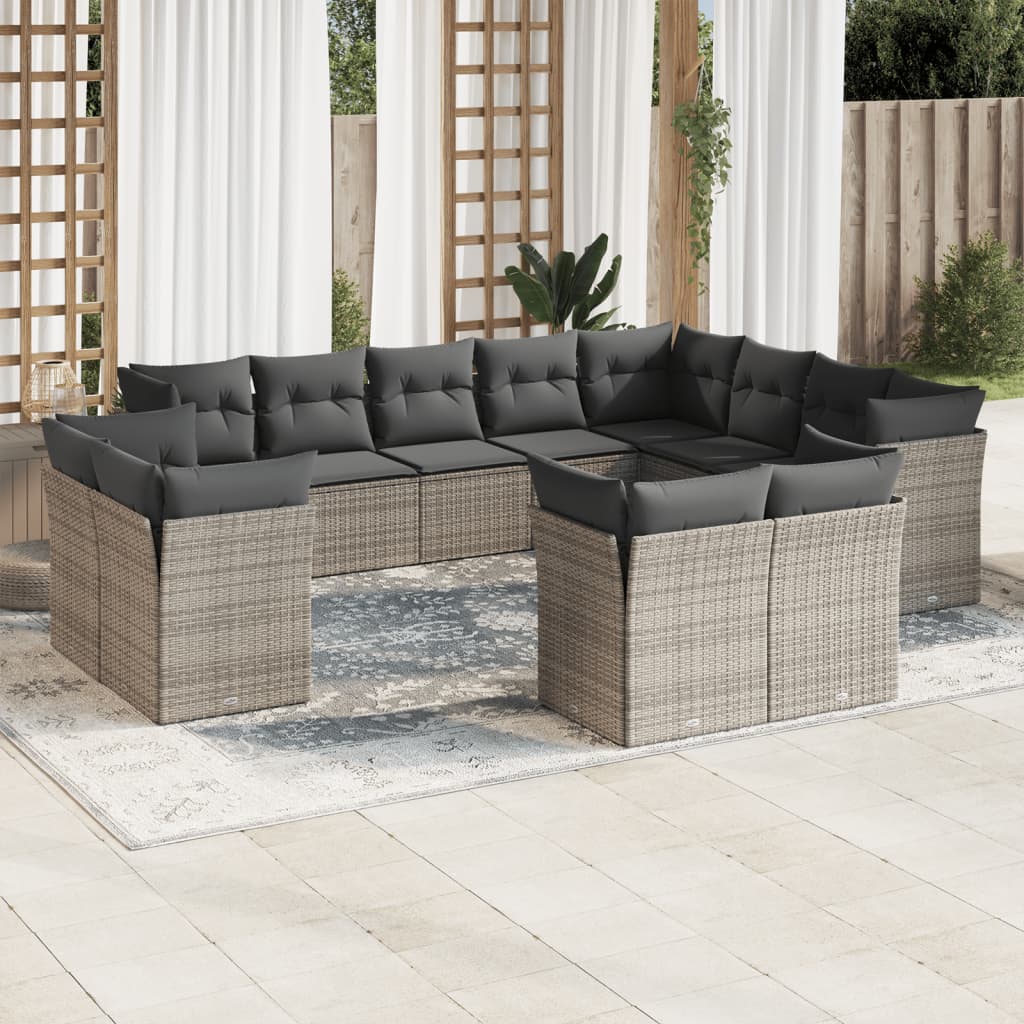 12-dijelni set vrtnih sofa od poliratana s jastucima sivi