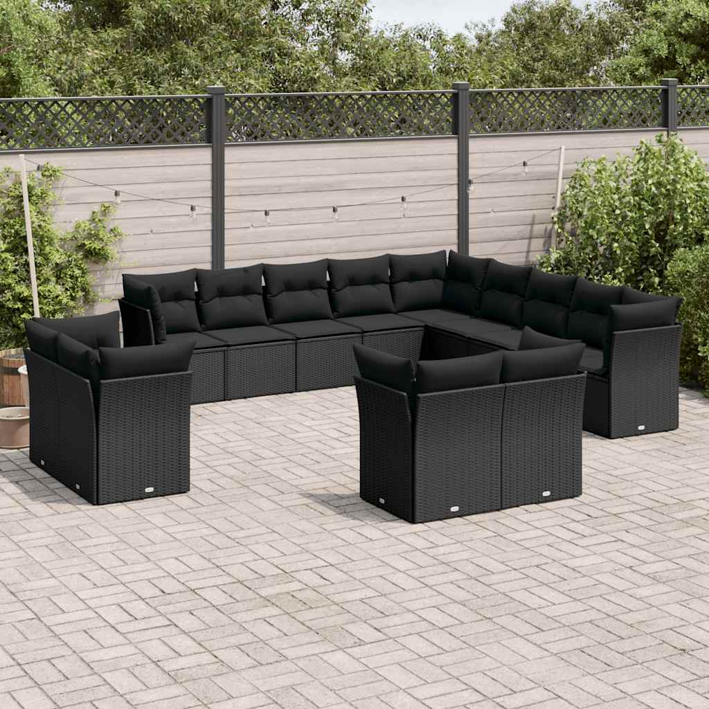 13-dijelni set vrtnih sofa s jastucima poliratan crni