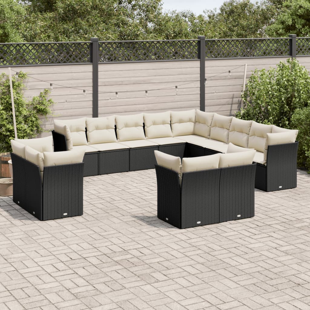 13-dijelni set vrtnih sofa s jastucima poliratan crni