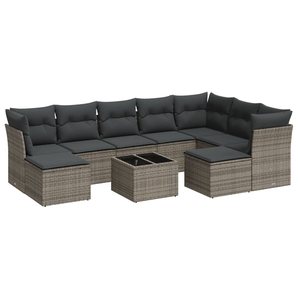 10-dijelni set vrtnih sofa od poliratana s jastucima sivi